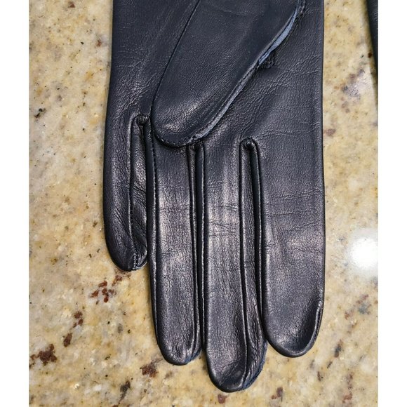 Vintage Black Soft Leather 8.5" Long Lined Gloves. Women's 6.5 Small - Picture 6 of 11
